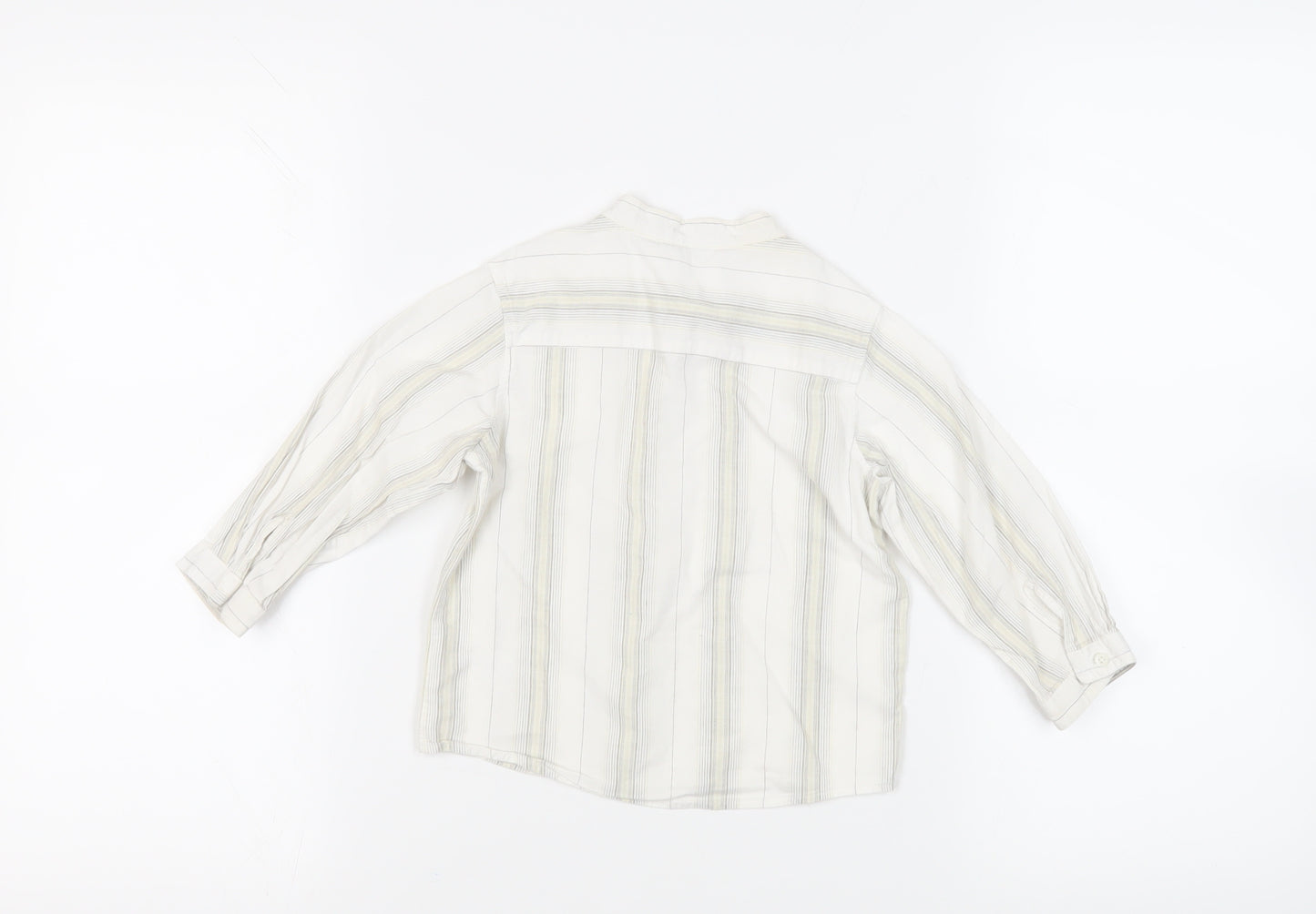 Monsoon Boys White Striped Cotton Basic Button-Up Size 2-3 Years Round Neck Button