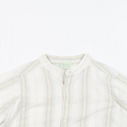 Monsoon Boys White Striped Cotton Basic Button-Up Size 2-3 Years Round Neck Button