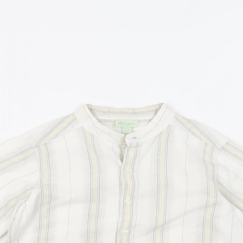 Monsoon Boys White Striped Cotton Basic Button-Up Size 2-3 Years Round Neck Button