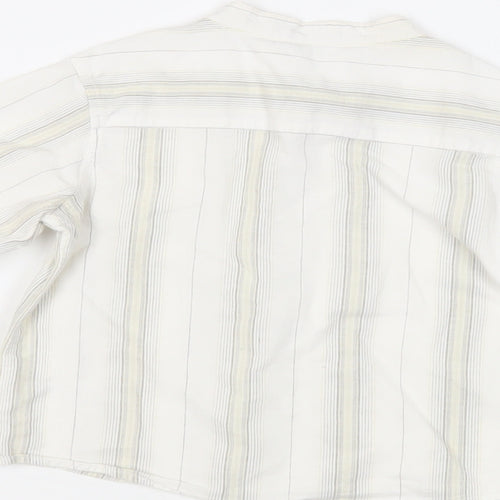 Monsoon Boys White Striped Cotton Basic Button-Up Size 2-3 Years Round Neck Button