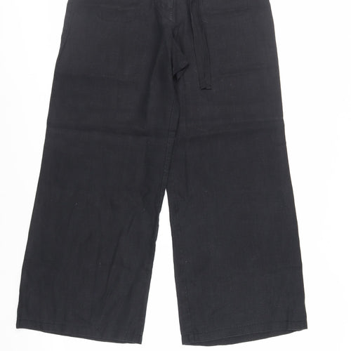 Marks and Spencer Womens Black Linen Trousers Size 10 L26 in Regular Drawstring - Short Length