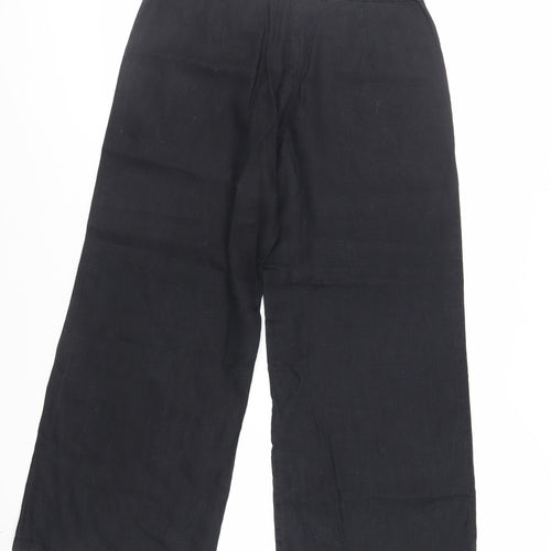 Marks and Spencer Womens Black Linen Trousers Size 10 L26 in Regular Drawstring - Short Length