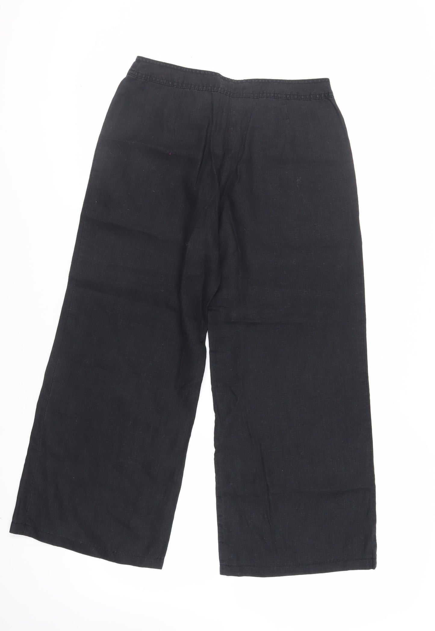 Marks and Spencer Womens Black Linen Trousers Size 10 L26 in Regular Drawstring - Short Length