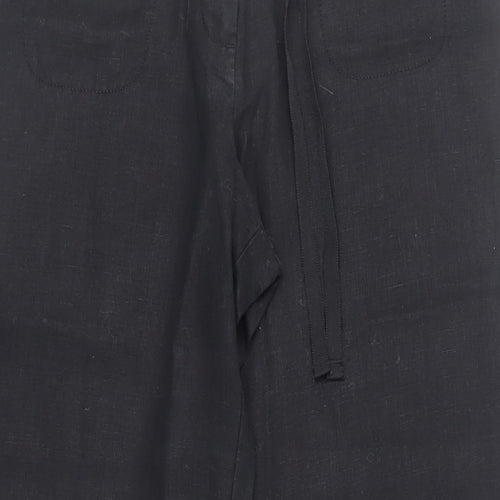 Marks and Spencer Womens Black Linen Trousers Size 10 L26 in Regular Drawstring - Short Length