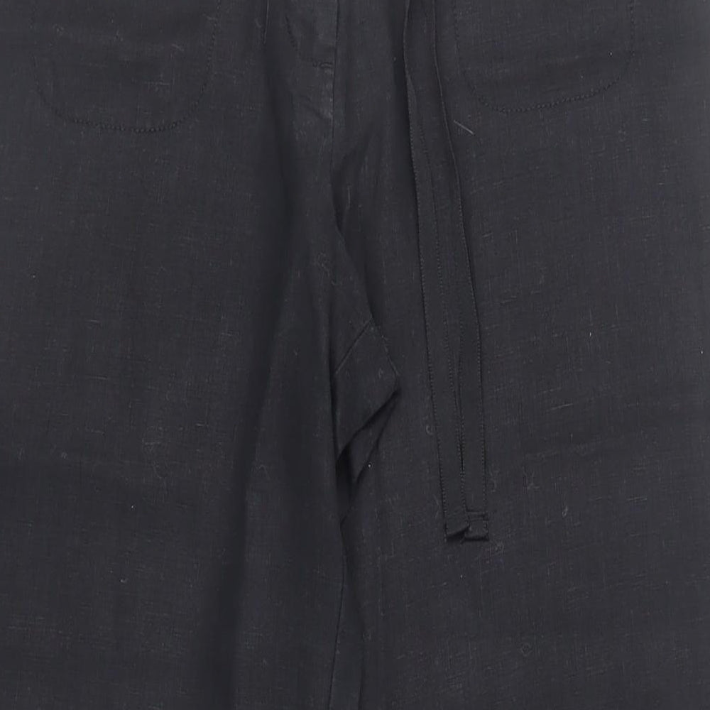 Marks and Spencer Womens Black Linen Trousers Size 10 L26 in Regular Drawstring - Short Length