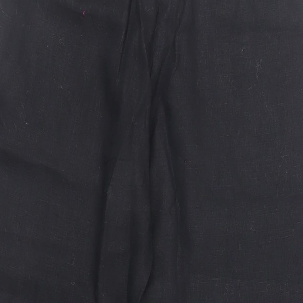 Marks and Spencer Womens Black Linen Trousers Size 10 L26 in Regular Drawstring - Short Length