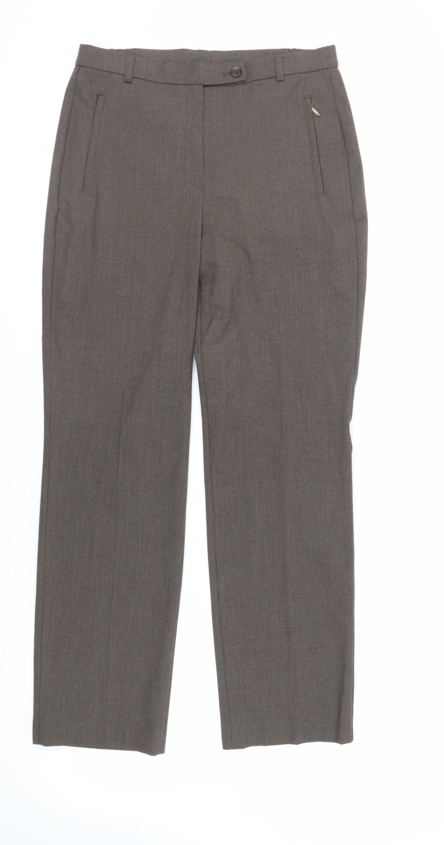 Marks and Spencer Womens Brown Polyester Trousers Size 8 L30 in Regular Zip