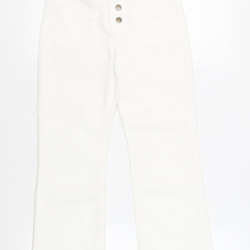 Gap Girls White Cotton Cropped Jeans Size 12 Years Regular Button