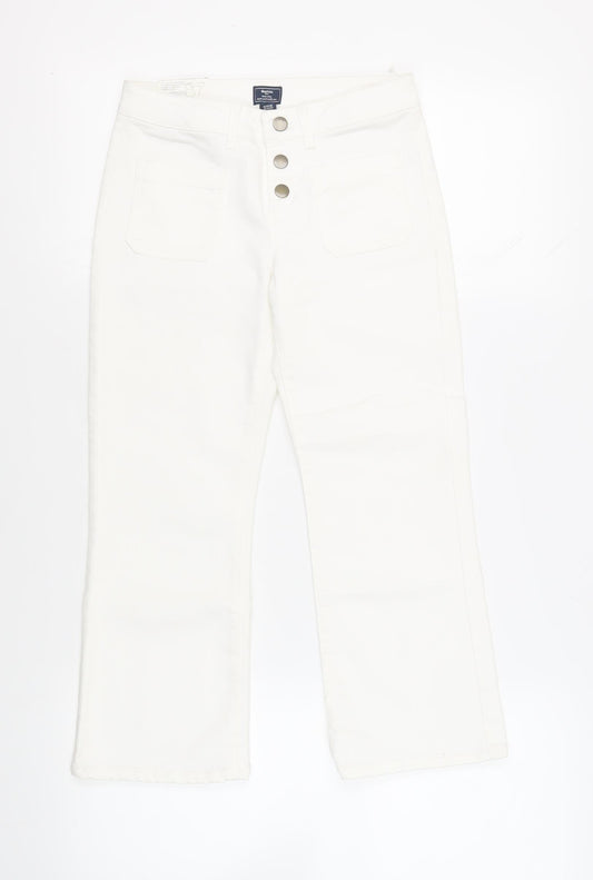 Gap Girls White Cotton Cropped Jeans Size 12 Years Regular Button