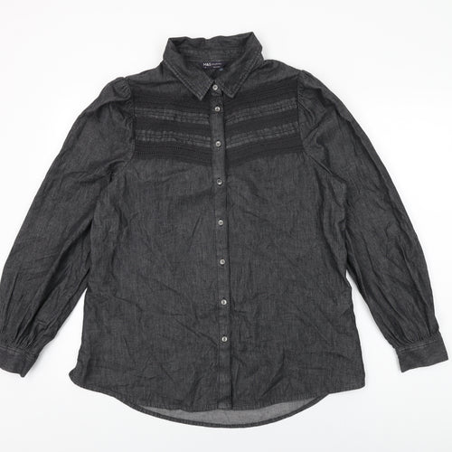 Marks and Spencer Womens Black Cotton Basic Button-Up Size 10 Collared