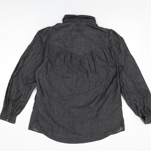 Marks and Spencer Womens Black Cotton Basic Button-Up Size 10 Collared