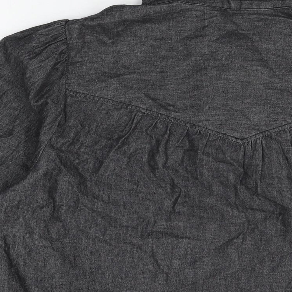 Marks and Spencer Womens Black Cotton Basic Button-Up Size 10 Collared