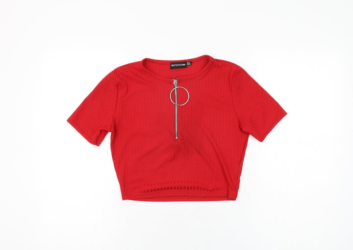PRETTYLITTLETHING Womens Red Polyester Basic T-Shirt Size 12 Round Neck