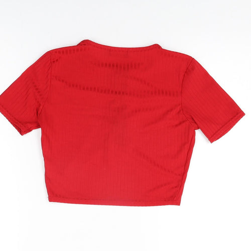 PRETTYLITTLETHING Womens Red Polyester Basic T-Shirt Size 12 Round Neck