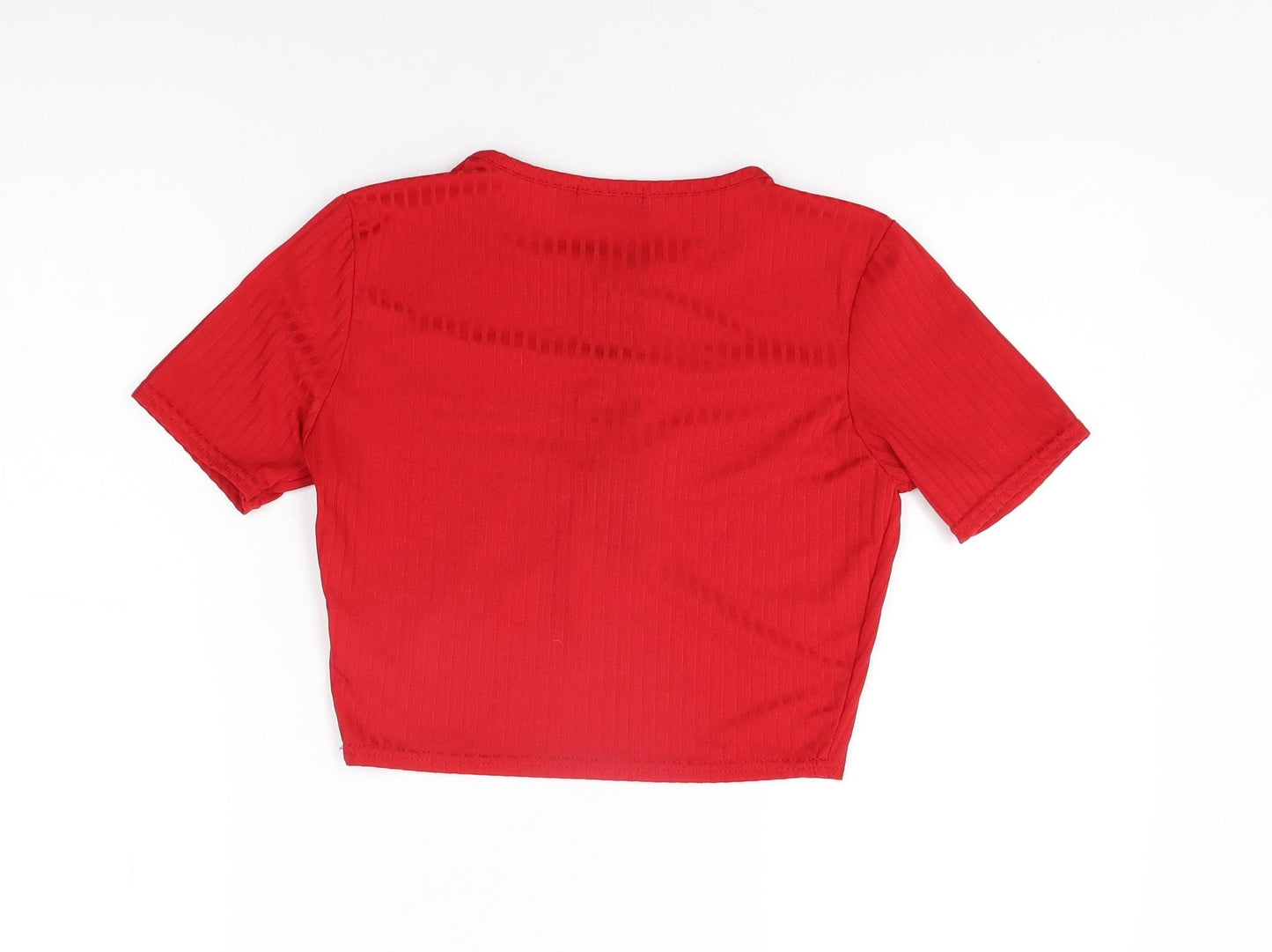 PRETTYLITTLETHING Womens Red Polyester Basic T-Shirt Size 12 Round Neck