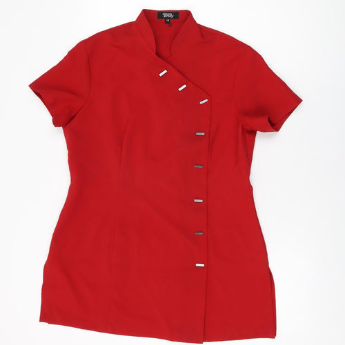 Simon Jersey Womens Red Polyester Basic Button-Up Size 14 V-Neck