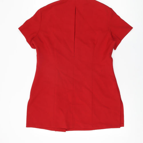 Simon Jersey Womens Red Polyester Basic Button-Up Size 14 V-Neck