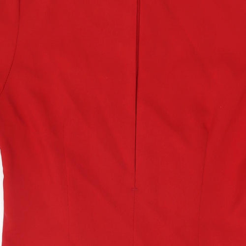 Simon Jersey Womens Red Polyester Basic Button-Up Size 14 V-Neck
