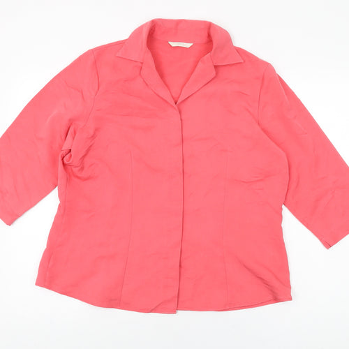 Marks and Spencer Womens Pink Viscose Basic Button-Up Size 18 Collared