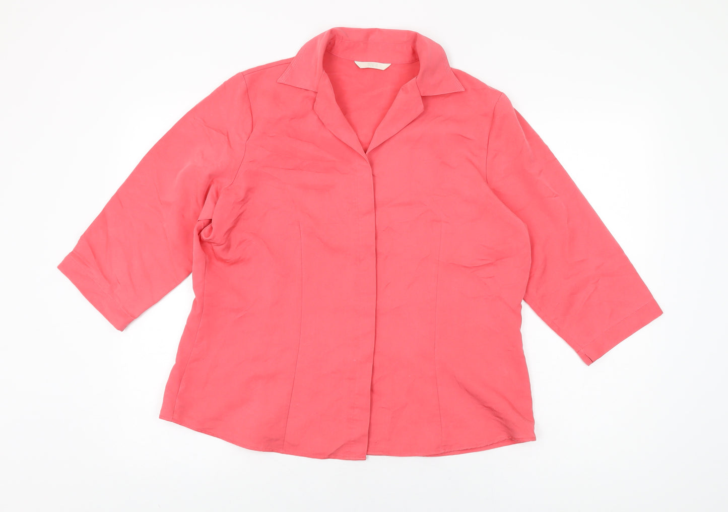 Marks and Spencer Womens Pink Viscose Basic Button-Up Size 18 Collared