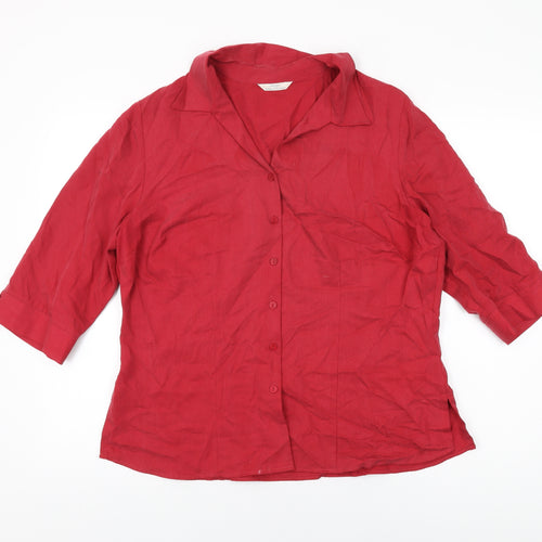 Marks and Spencer Womens Red Lyocell Basic Button-Up Size 18 Collared