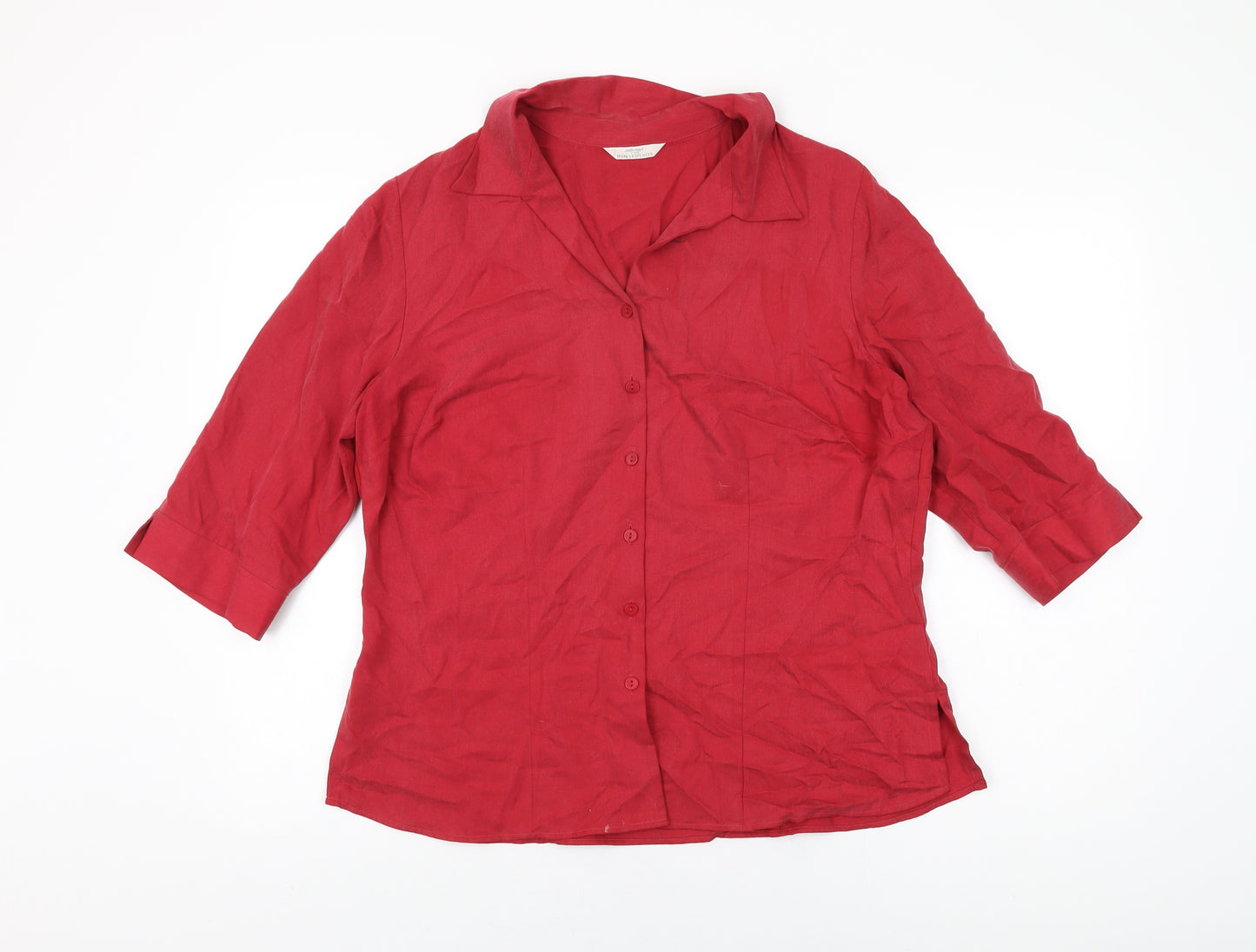 Marks and Spencer Womens Red Lyocell Basic Button-Up Size 18 Collared