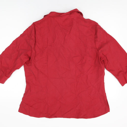 Marks and Spencer Womens Red Lyocell Basic Button-Up Size 18 Collared
