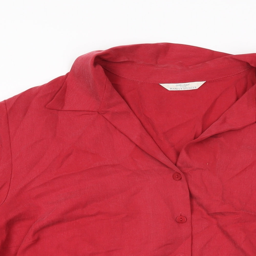 Marks and Spencer Womens Red Lyocell Basic Button-Up Size 18 Collared