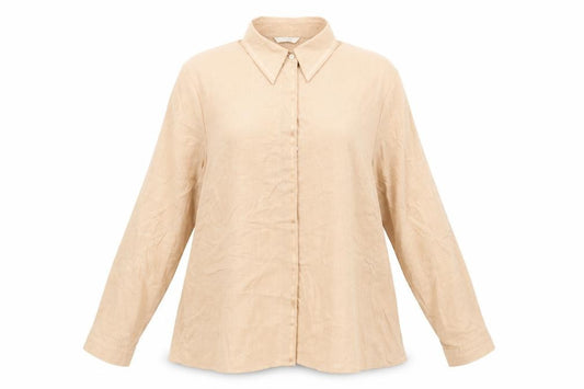 Front view of Marks & Spencer women’s orange viscose basic button-up, size UK 20, collared