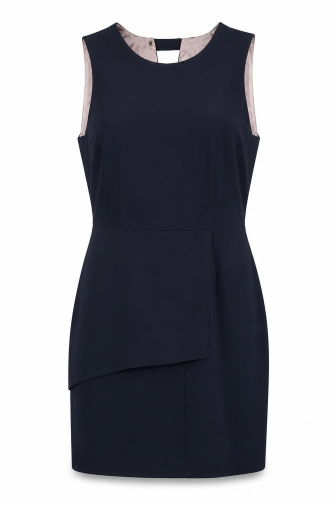 Front view of Next women’s blue polyester bodycon, size UK 14, round neck zip