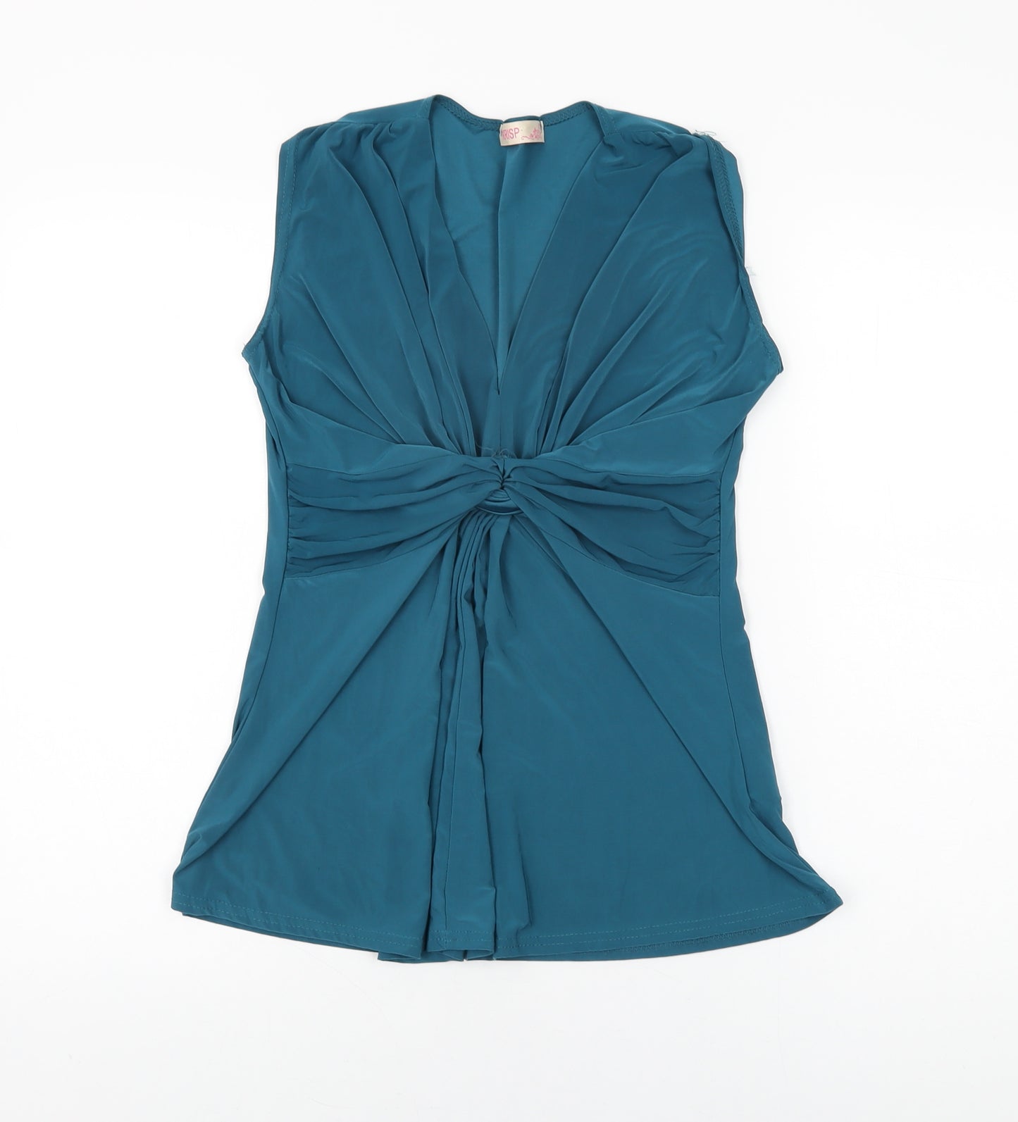 Krisp Womens Blue Polyester Basic T-Shirt Size 14 V-Neck