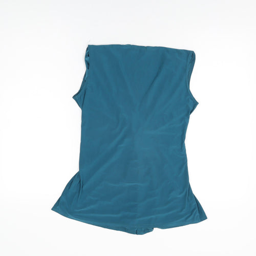 Krisp Womens Blue Polyester Basic T-Shirt Size 14 V-Neck
