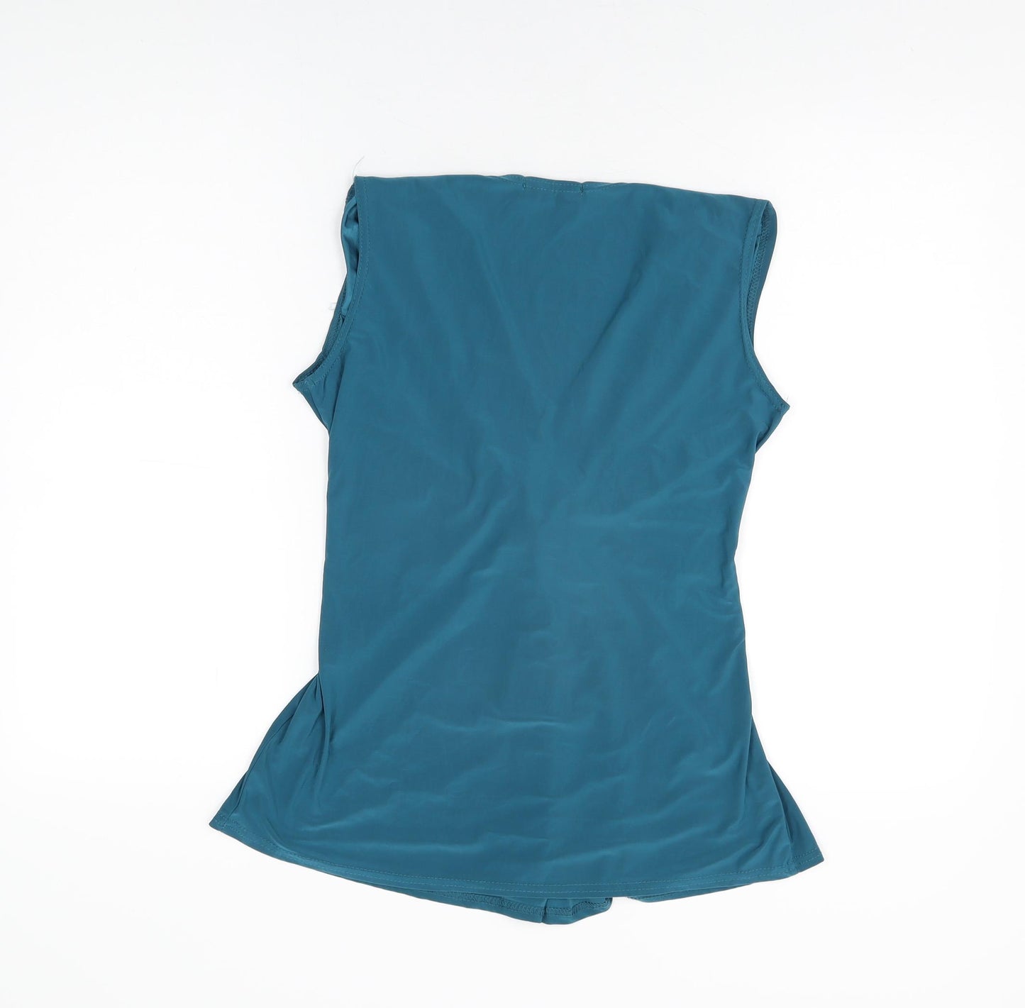 Krisp Womens Blue Polyester Basic T-Shirt Size 14 V-Neck