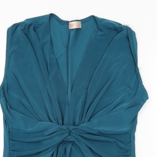 Krisp Womens Blue Polyester Basic T-Shirt Size 14 V-Neck