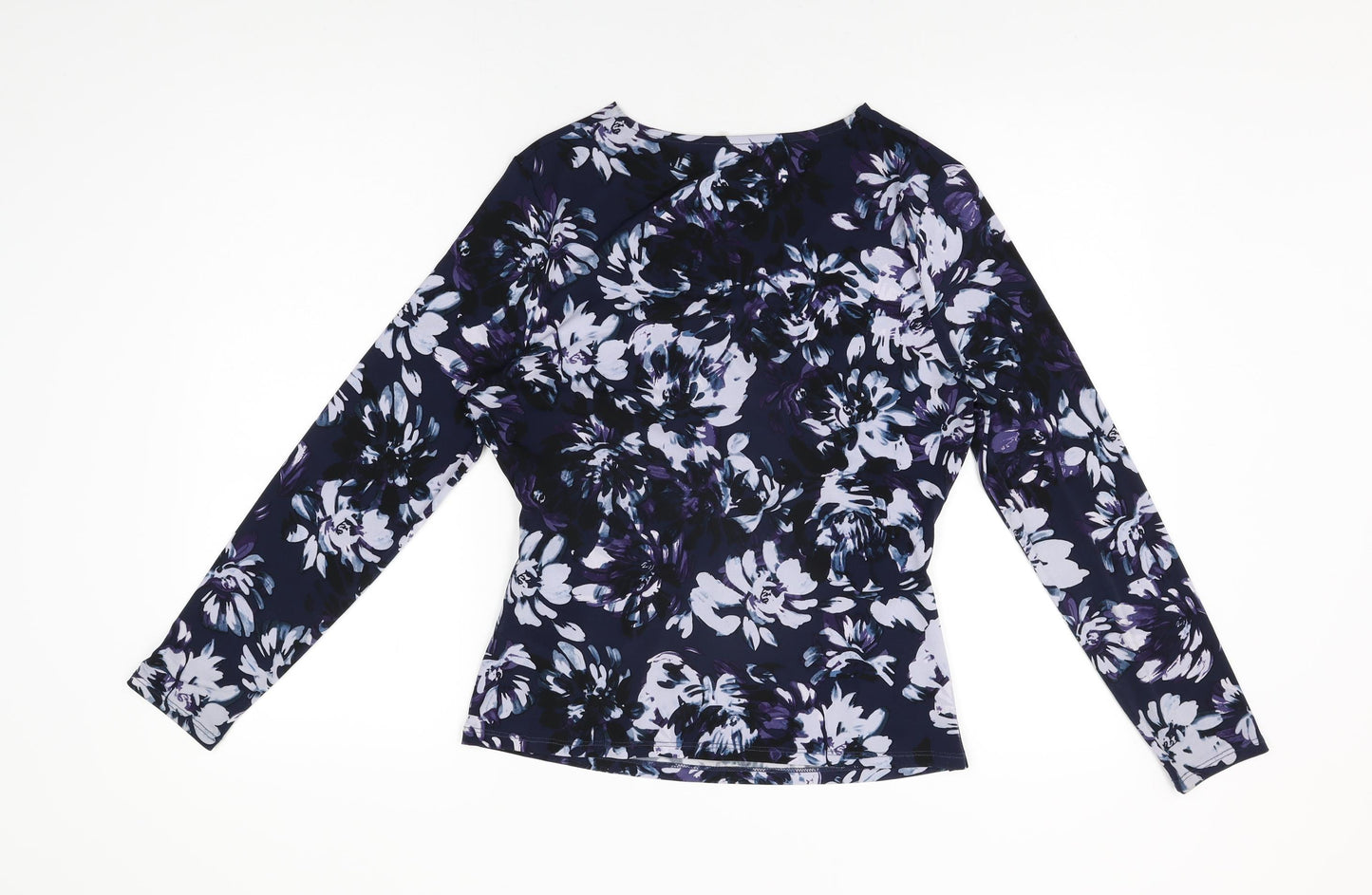 Kaliko Womens Blue Floral Polyester Basic T-Shirt Size 10 V-Neck