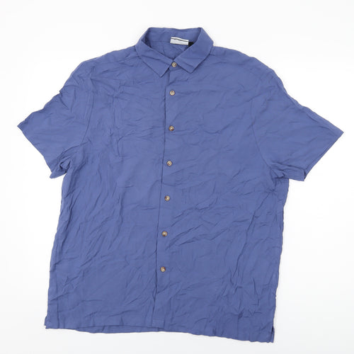 ASOS Mens Blue Viscose Button-Up Size M Collared Button