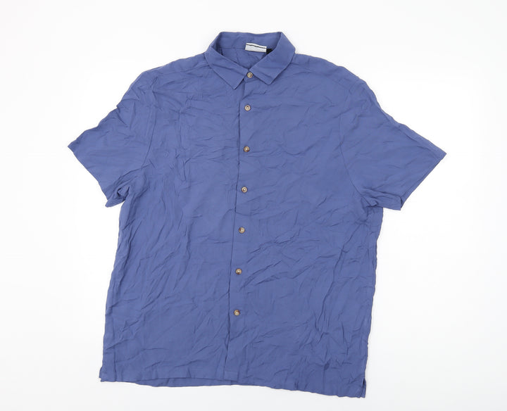 ASOS Mens Blue Viscose Button-Up Size M Collared Button