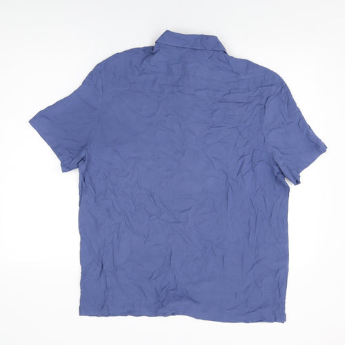 ASOS Mens Blue Viscose Button-Up Size M Collared Button