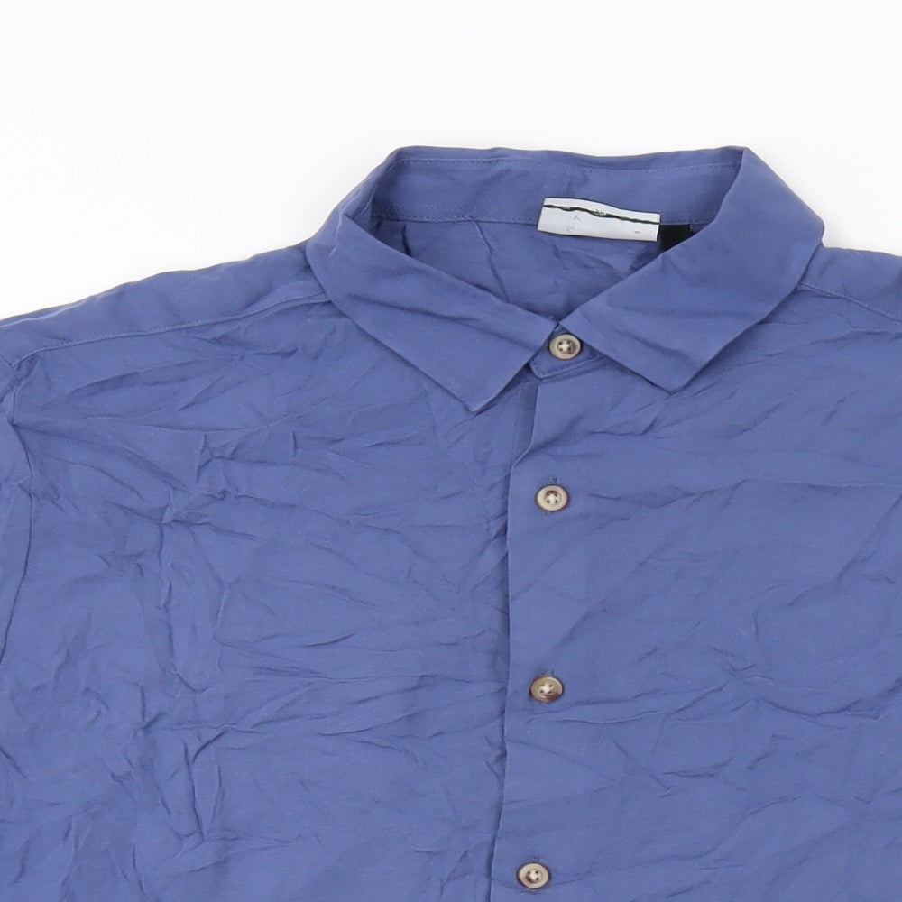 ASOS Mens Blue Viscose Button-Up Size M Collared Button