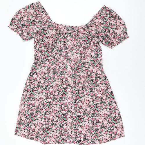 Fluid Womens Pink Floral Polyester Shift Size 12 Sweetheart Button