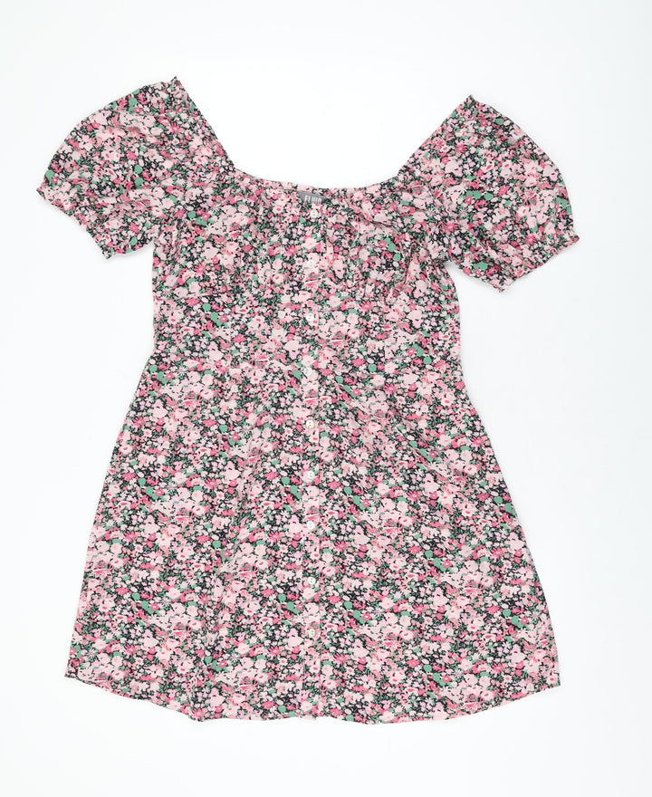 Fluid Womens Pink Floral Polyester Shift Size 12 Sweetheart Button