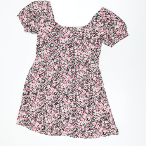 Fluid Womens Pink Floral Polyester Shift Size 12 Sweetheart Button