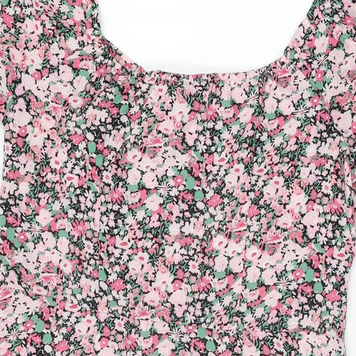 Fluid Womens Pink Floral Polyester Shift Size 12 Sweetheart Button