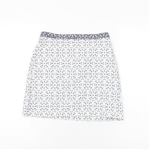 Topshop Womens White Floral Polyester Mini Skirt Size 8 Zip