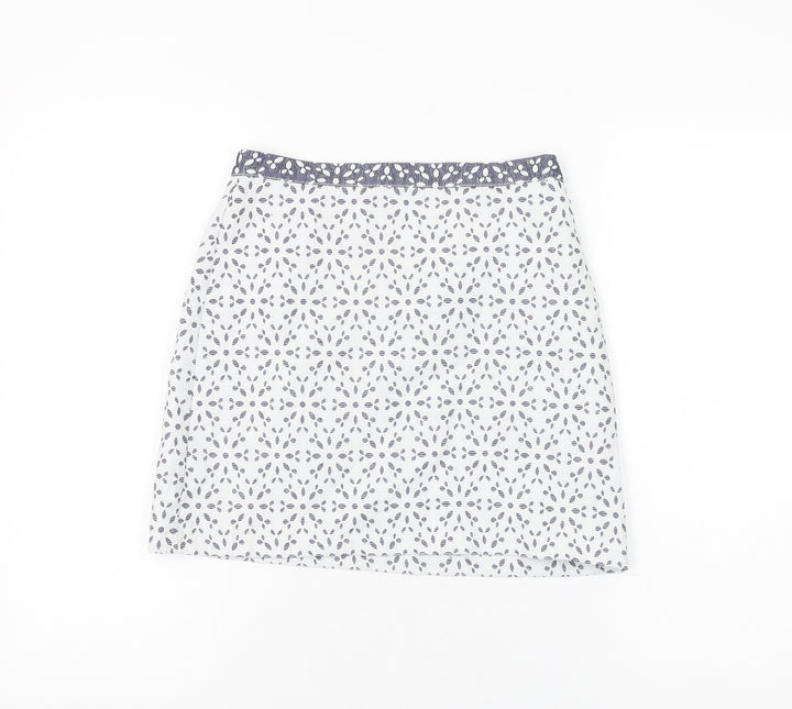 Topshop Womens White Floral Polyester Mini Skirt Size 8 Zip