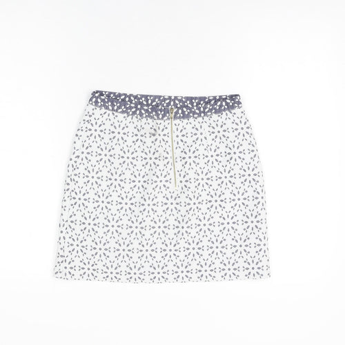 Topshop Womens White Floral Polyester Mini Skirt Size 8 Zip