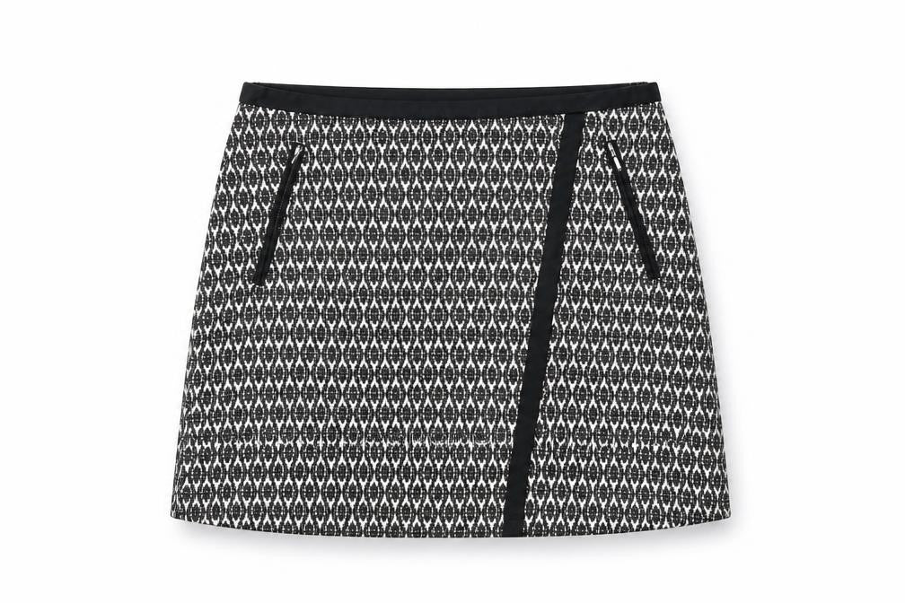 Wallis Womens Black Geometric Cotton A-Line Skirt Size 10 Zip