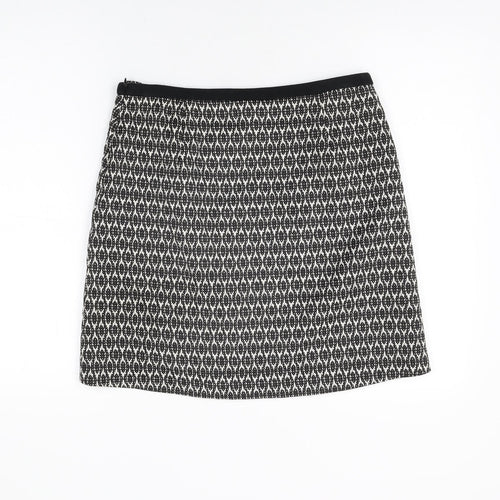 Wallis Womens Black Geometric Cotton A-Line Skirt Size 10 Zip