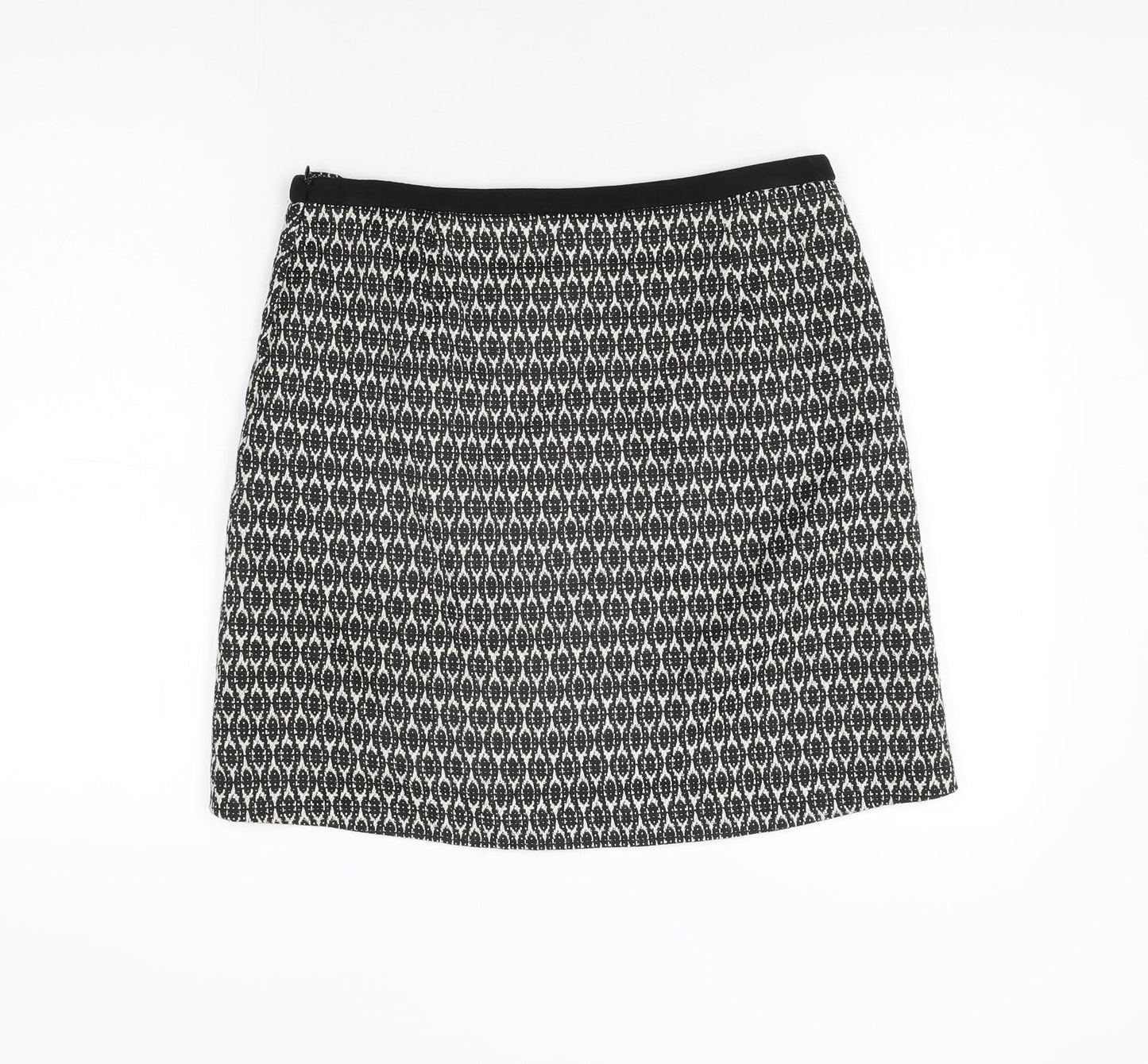 Wallis Womens Black Geometric Cotton A-Line Skirt Size 10 Zip