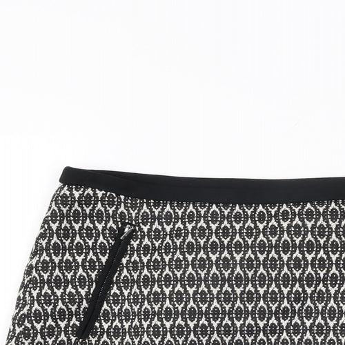 Wallis Womens Black Geometric Cotton A-Line Skirt Size 10 Zip